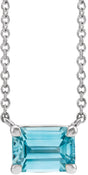 Platinum Natural Blue Zircon Emerald Claw-Prong Solitaire Necklace