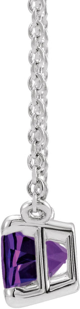 Platinum Natural Amethyst Emerald Claw-Prong Solitaire Necklace - view 2