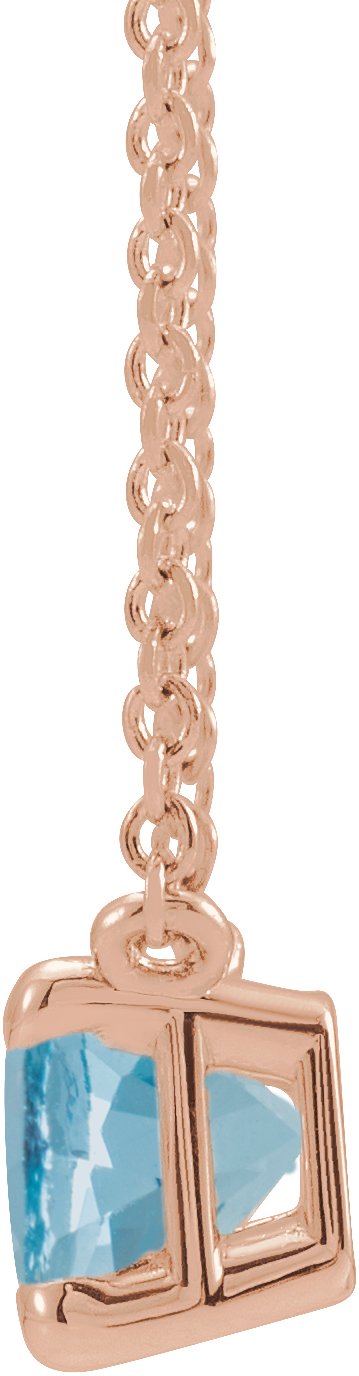 14K Gold Natural Aquamarine Emerald Claw-Prong Solitaire Necklace - Rose Gold - view 2