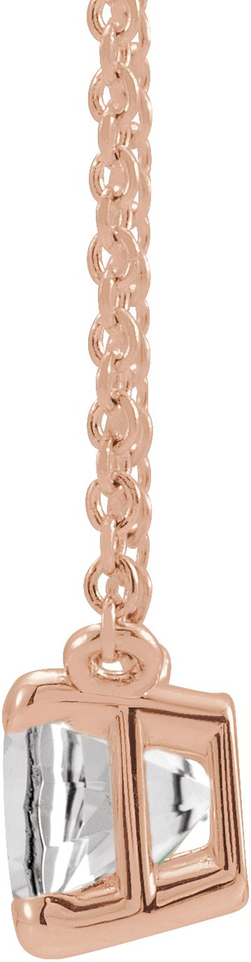 14K Gold Natural White Sapphire Emerald Claw-Prong Solitaire Necklace - Rose Gold - view 2