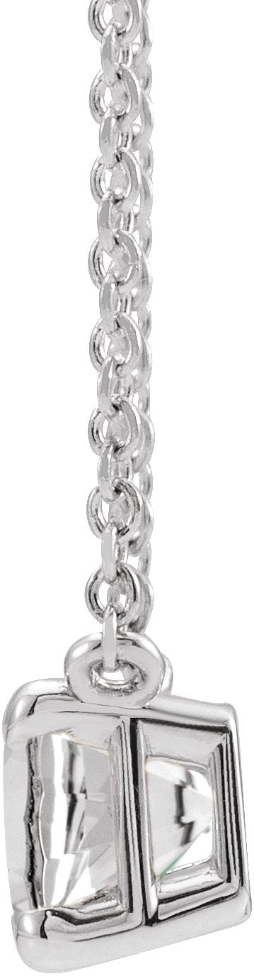 14K Gold Natural White Sapphire Emerald Claw-Prong Solitaire Necklace - White Gold - view 2