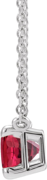 Platinum Lab-Grown Ruby Emerald Claw-Prong Solitaire Necklace - view 2