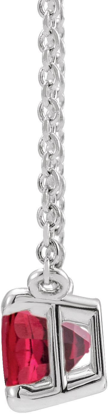 Platinum Lab-Grown Ruby Emerald Claw-Prong Solitaire Necklace - view 2