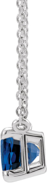 Platinum Lab-Grown Blue Sapphire Emerald Claw-Prong Solitaire Necklace - view 2