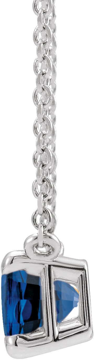 Platinum Lab-Grown Blue Sapphire Emerald Claw-Prong Solitaire Necklace - view 2