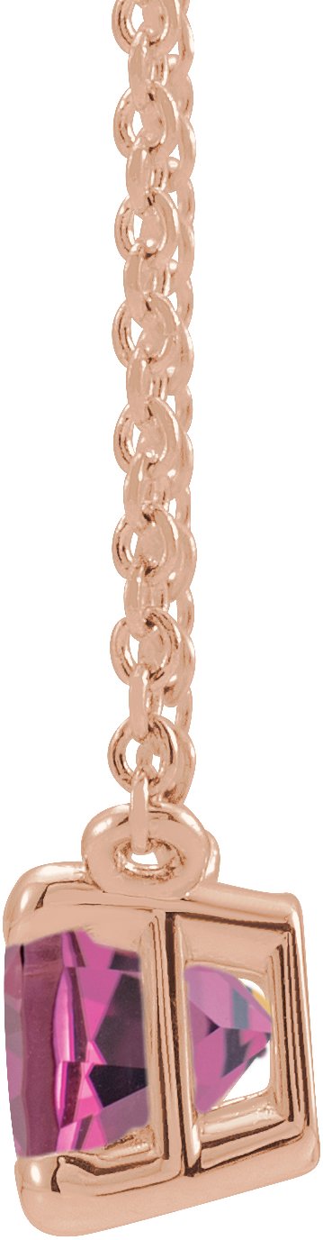 14K Gold Natural Pink Tourmaline Emerald Claw-Prong Solitaire Necklace - Rose Gold - view 2