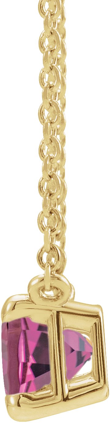 14K Gold Natural Pink Tourmaline Emerald Claw-Prong Solitaire Necklace - Yellow Gold - view 2