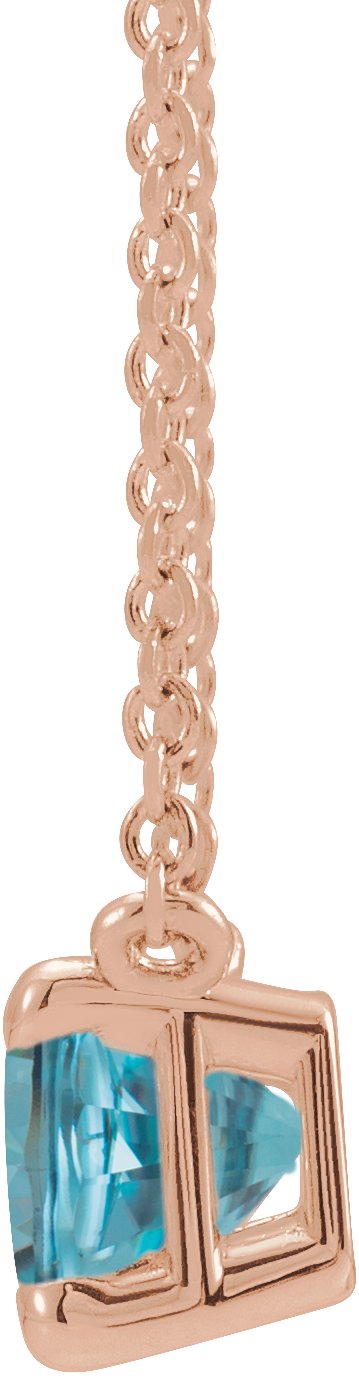 14K Gold Natural Blue Zircon Emerald Claw-Prong Solitaire Necklace - Rose Gold - view 2