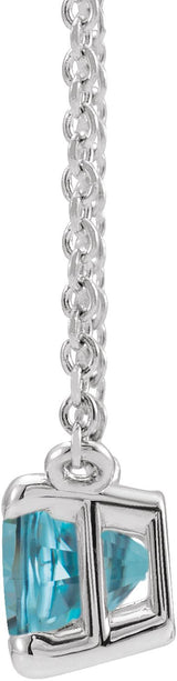 Platinum Natural Blue Zircon Emerald Claw-Prong Solitaire Necklace - view 2