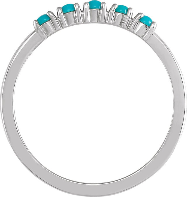 14K Gold Natural Turquoise Cabochon Stackable Ring - White Gold - view 4