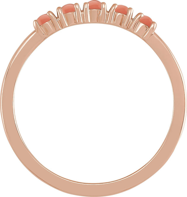 14K Gold Natural Pink Coral Cabochon Stackable Ring - Rose Gold - view 4