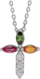 Platinum Marquise Natural Diamond Cross Necklace or Pendant – 1/10 CTW