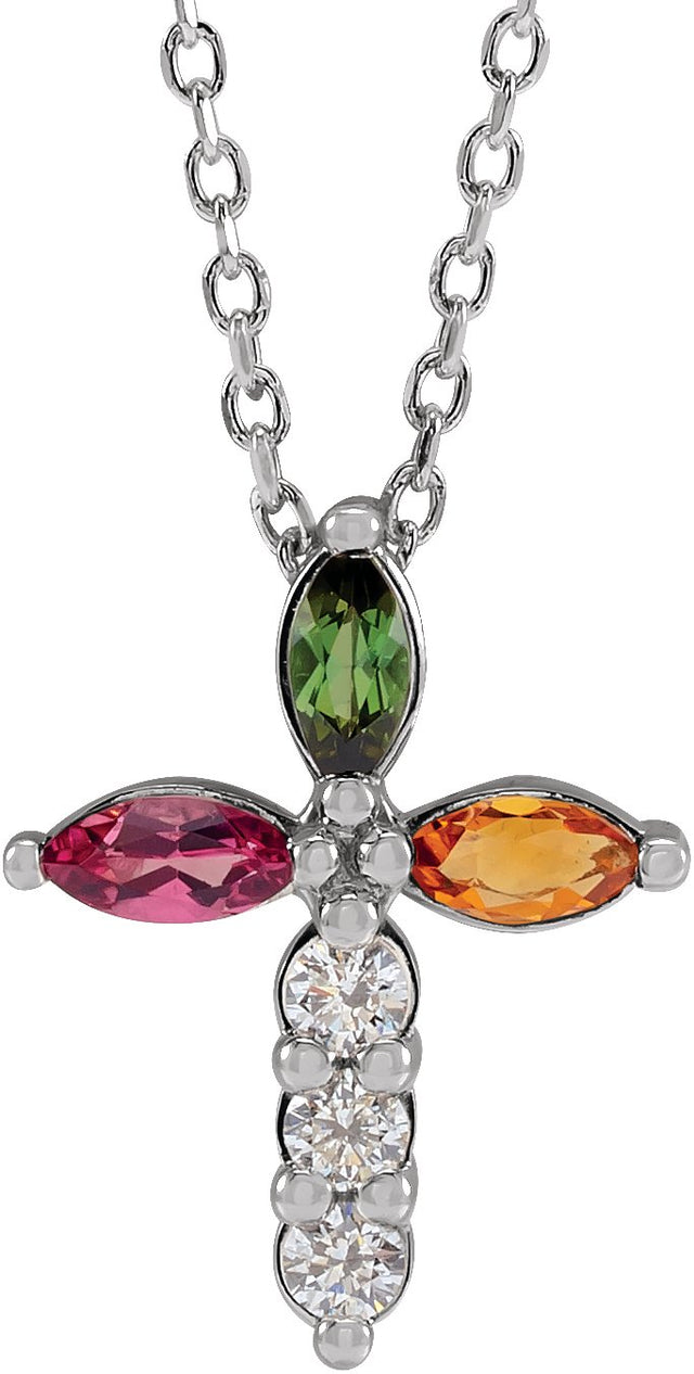 Platinum Marquise Natural Diamond Cross Necklace or Pendant – 1/10 CTW