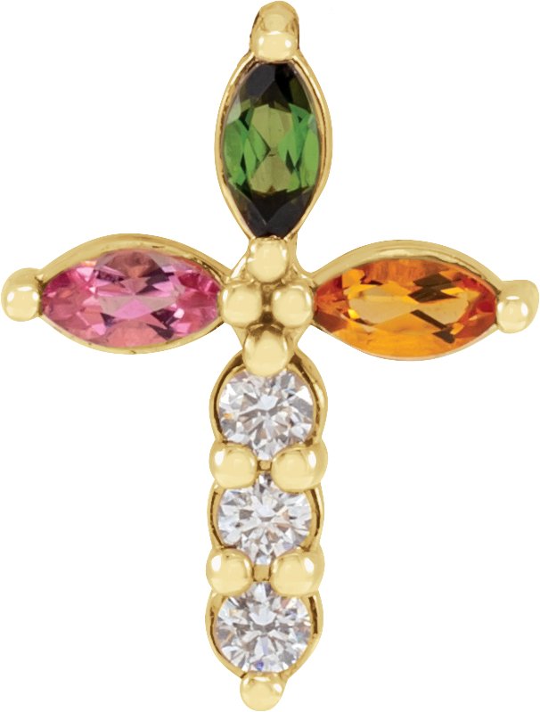 14K Gold Marquise Natural Diamond Cross Necklace or Pendant – 1/10 CTW - Yellow Gold