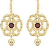 14K Gold Round Natural Mozambique Garnet & Natural Diamond Granulated Earrings – 3.5mm Stones - view 2