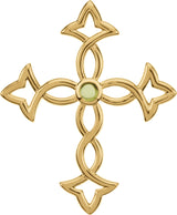 14K Gold Round Natural Peridot Cross Pendant II - Yellow Gold
