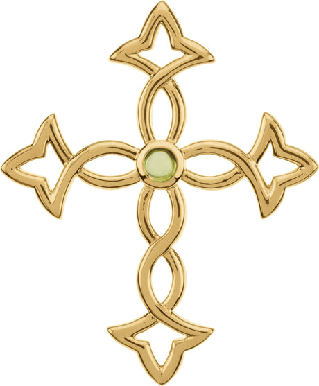 14K Gold Round Natural Peridot Cross Pendant II - Yellow Gold