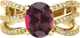 14K Gold Oval Natural Rhodolite Garnet & Natural Diamond Criss-Cross Ring - view 3