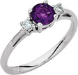 14K Gold Round Natural Amethyst & Natural Diamond Accented Ring