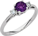 14K Gold Round Natural Amethyst & Natural Diamond Accented Ring