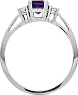 14K Gold Round Natural Amethyst & Natural Diamond Accented Ring - view 2
