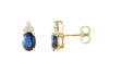 14K Gold Natural Blue Sapphire & Natural Diamond Oval 4-Prong Accented Earrings