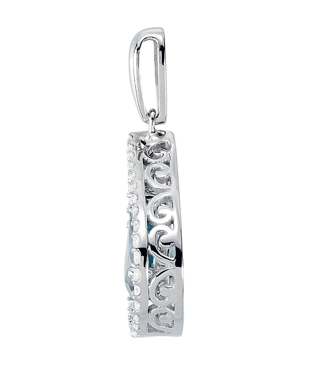 14K Gold Pear Natural London Blue Topaz & Natural Diamond Halo-Style Pendant - view 2