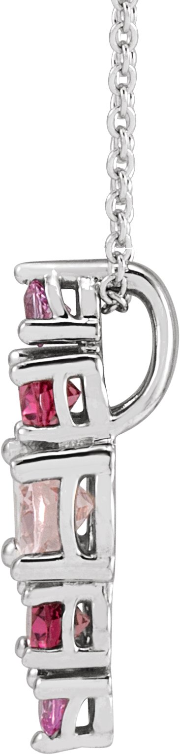 Platinum Oval Natural Pink Multi-Gemstone Bar Necklace or Pendant - view 2