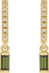 14K Gold Straight Baguette Natural London Blue Topaz & Natural Diamond French-Set Dangle Hoop Earrings II - Rose Gold - view 4