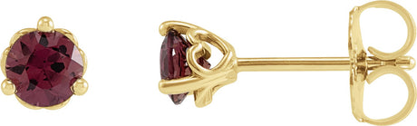 14K Gold Natural Rhodolite Garnet Round 3-Prong Heart Stud Earrings - Yellow Gold