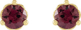 14K Gold Natural Rhodolite Garnet Round 3-Prong Heart Stud Earrings - Yellow Gold - view 2