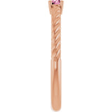 14K Gold Round Natural Pink Tourmaline Rope Solitaire Ring - Rose Gold - view 9