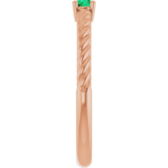 14K Gold Round Natural Emerald Rope Solitaire Ring - Rose Gold - view 9