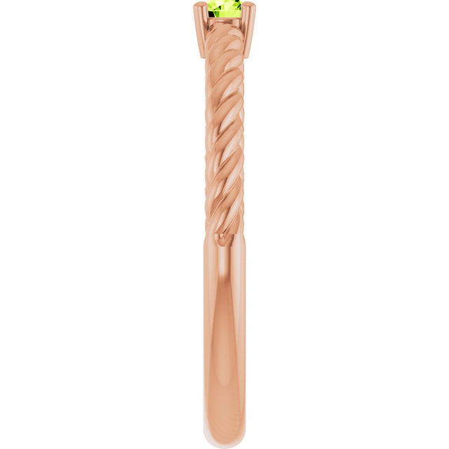 14K Gold Round Natural Peridot Rope Solitaire Ring - Rose Gold - view 9