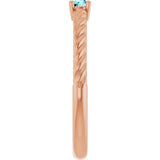 14K Gold Round Natural Blue Zircon Rope Solitaire Ring - Rose Gold - view 9