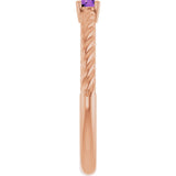 14K Gold Round Natural Amethyst Rope Solitaire Ring - Rose Gold - view 9