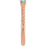 14K Gold Round Natural Aquamarine Rope Solitaire Ring - Rose Gold - view 9
