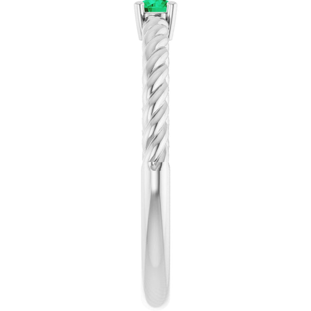 Platinum Round Natural Emerald Rope Solitaire Ring - view 9