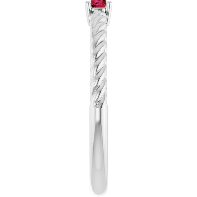 14K Gold Round Lab-Grown Ruby Rope Solitaire Ring - White Gold - view 9