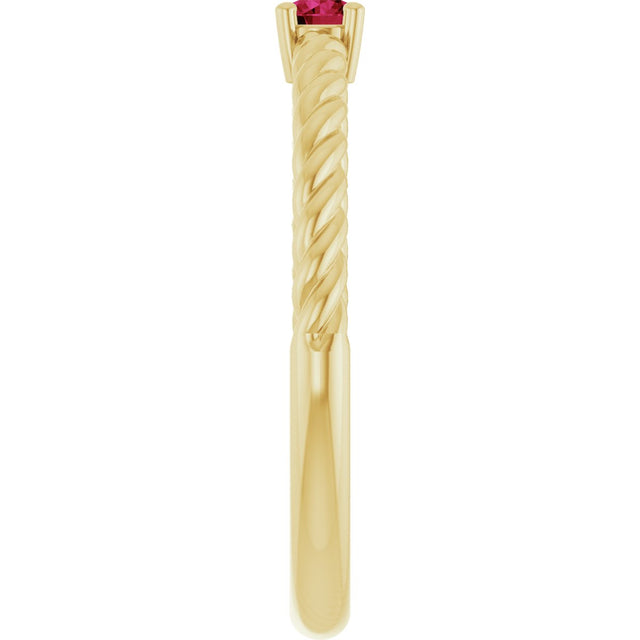 14K Gold Round Lab-Grown Ruby Rope Solitaire Ring - Yellow Gold - view 9