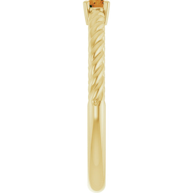 14K Gold Round Natural Citrine Rope Solitaire Ring - Yellow Gold - view 9