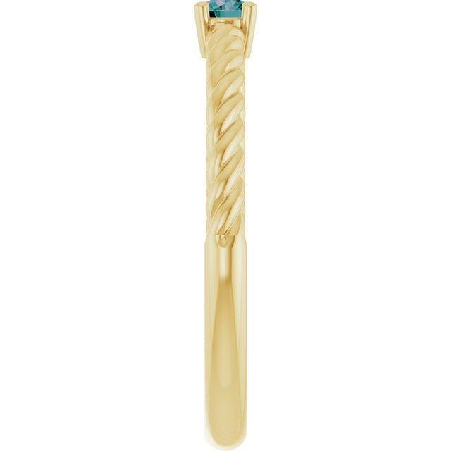 14K Gold Round Lab-Grown Alexandrite Rope Solitaire Ring - Yellow Gold - view 9