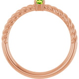 14K Gold Round Natural Peridot Rope Solitaire Ring - Rose Gold - view 7