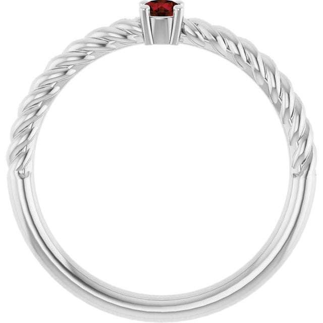 14K Gold Round Natural Mozambique Garnet Rope Solitaire Ring - White Gold - view 7