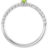14K Gold Round Natural Peridot Rope Solitaire Ring - White Gold - view 7