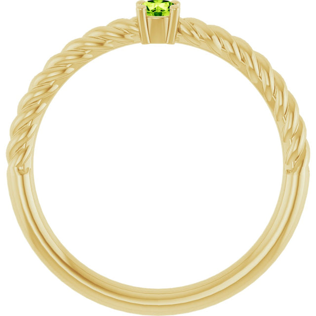14K Gold Round Natural Peridot Rope Solitaire Ring - Yellow Gold - view 7