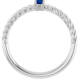 14K Gold Round Lab-Grown Blue Sapphire Rope Solitaire Ring - White Gold - view 7