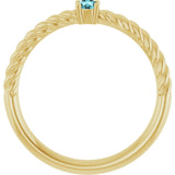 14K Gold Round Natural Blue Zircon Rope Solitaire Ring - Yellow Gold - view 7