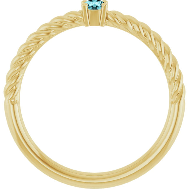 14K Gold Round Natural Blue Zircon Rope Solitaire Ring - Yellow Gold - view 7