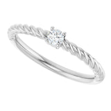 14K Gold Round Natural White Sapphire Rope Solitaire Ring - White Gold - view 10